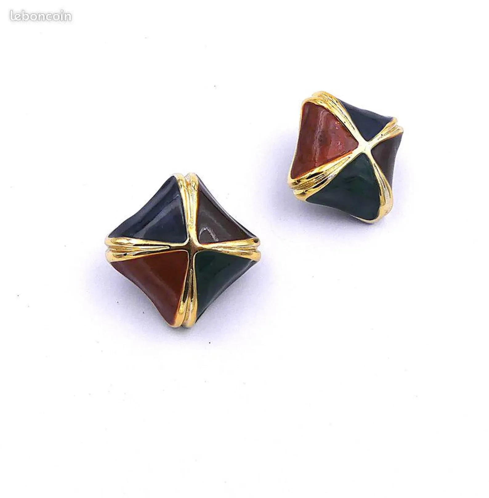 Brincos de clip vintage puro, fechos de clip, metal dourado e esmalte – photo 3